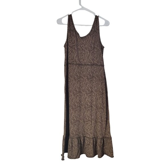 Fresh Produce Women's Large Maxi Dress Brown Print Ruffle Sleeveless Casual - Picture 2 of 11